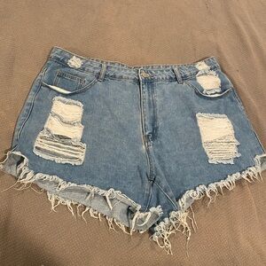 Cutoff Denim Shorts, Distressed, Curve, 2XL